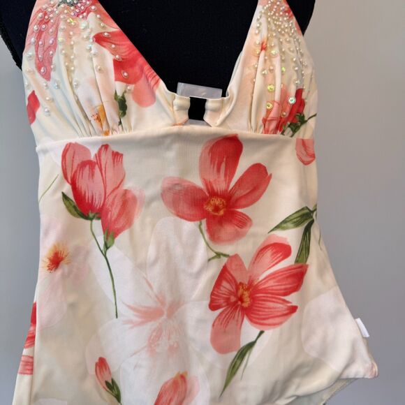 Sabbia Floral One Piece Halter Plunge Swimsuit Size 8 - Picture 2 of 5